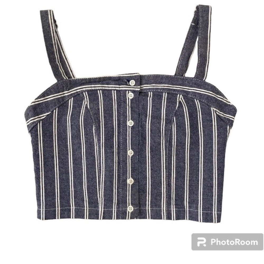Brandy Melville Blue With White Stripes Cropped Tank Top